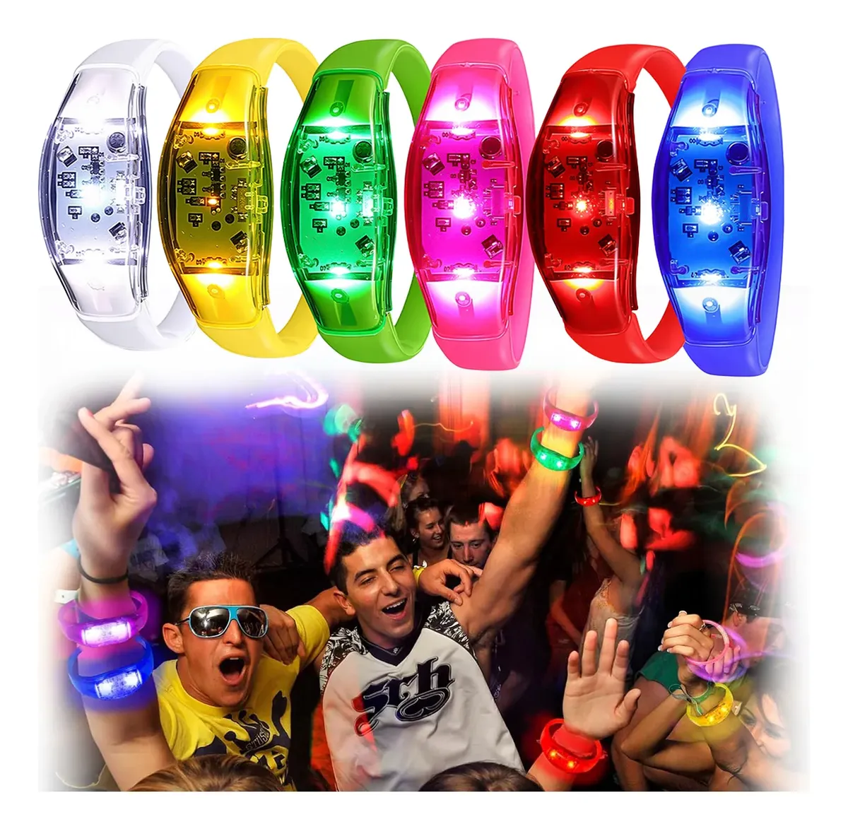 Audio Music Dj - 6 stuks LED-armbanden, geluidsgeactiveerd met knipperende