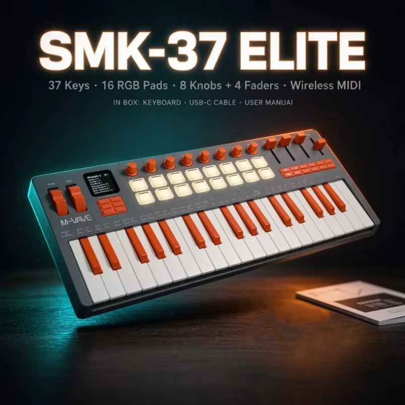 Midi Controller Pad - M-VAVE SMK-37 Elite MIDI-keyboard, 37 toetsen,