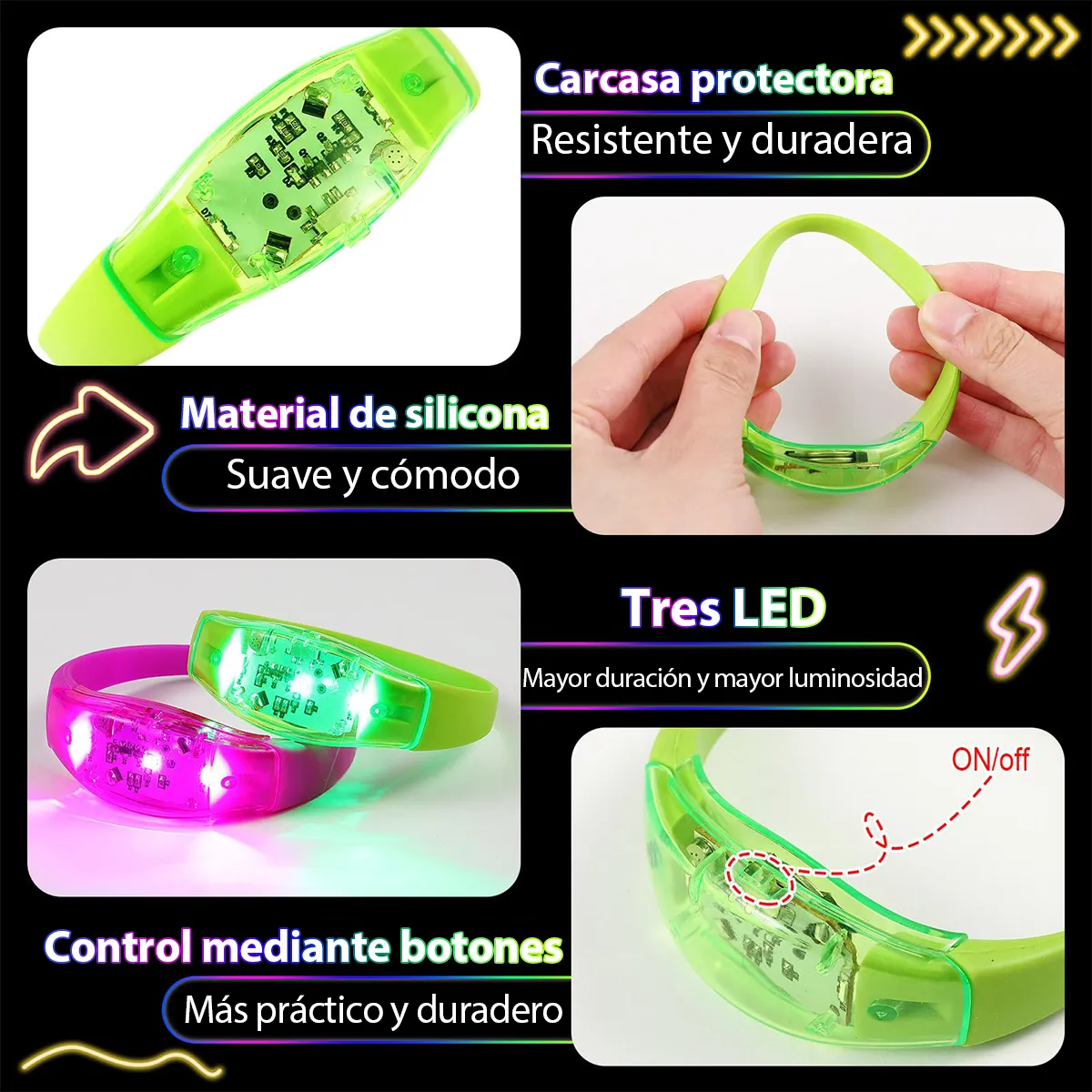 6 stuks LED-armbanden, geluids - Audio Music Dj recensie en prijs